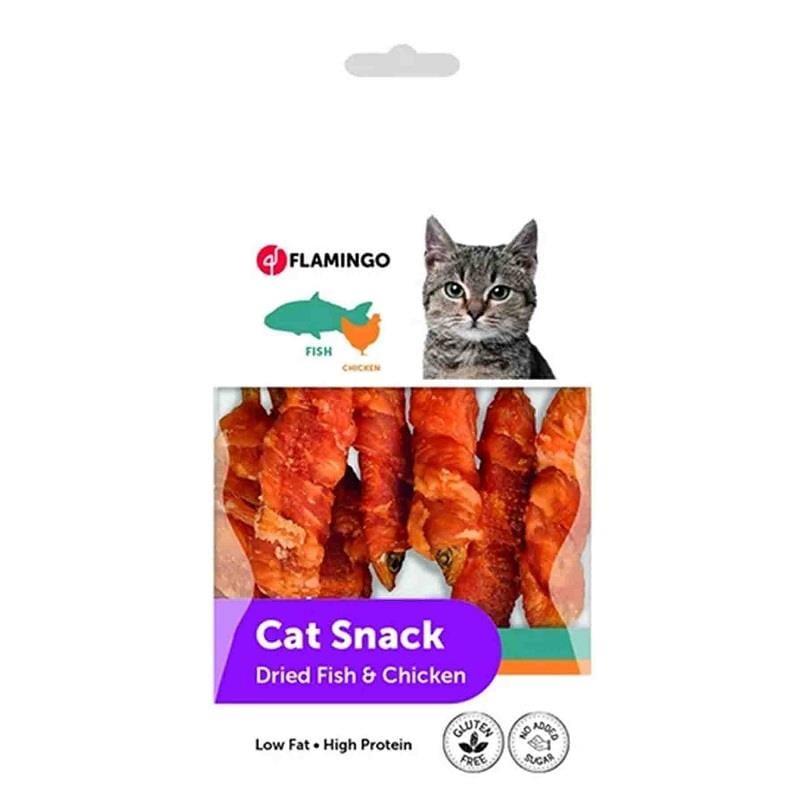 Flamingo Hapki Kurutulmuş Tavuklu ve Balıklı Şerit Kedi Ödül Maması 50G