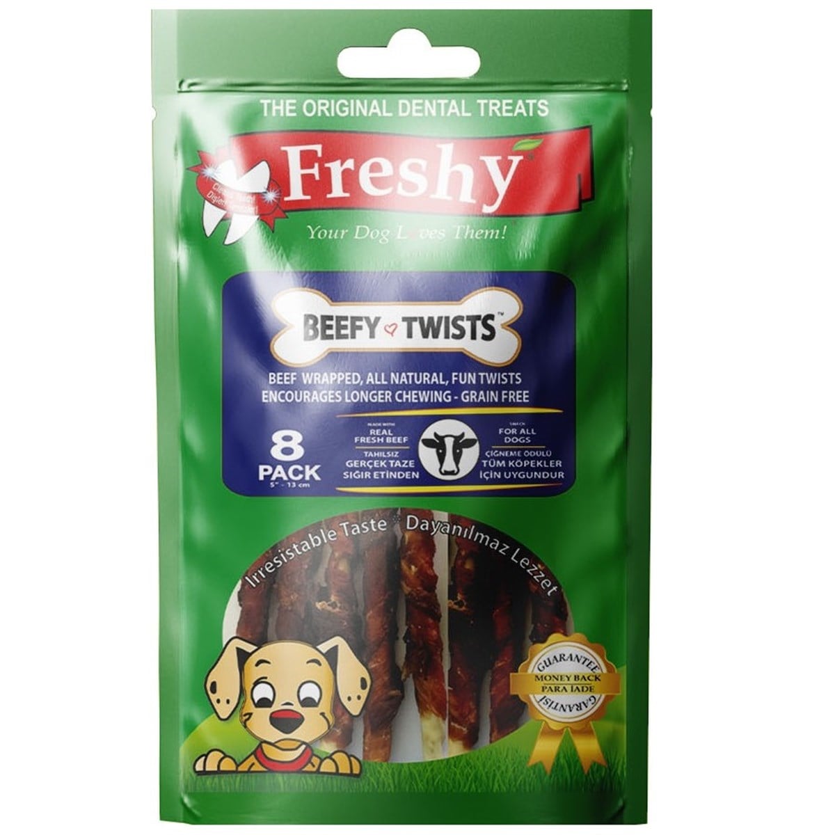 Freshy Biftek Kaplı Burgu Çubuklar 13 cm 8 Adet