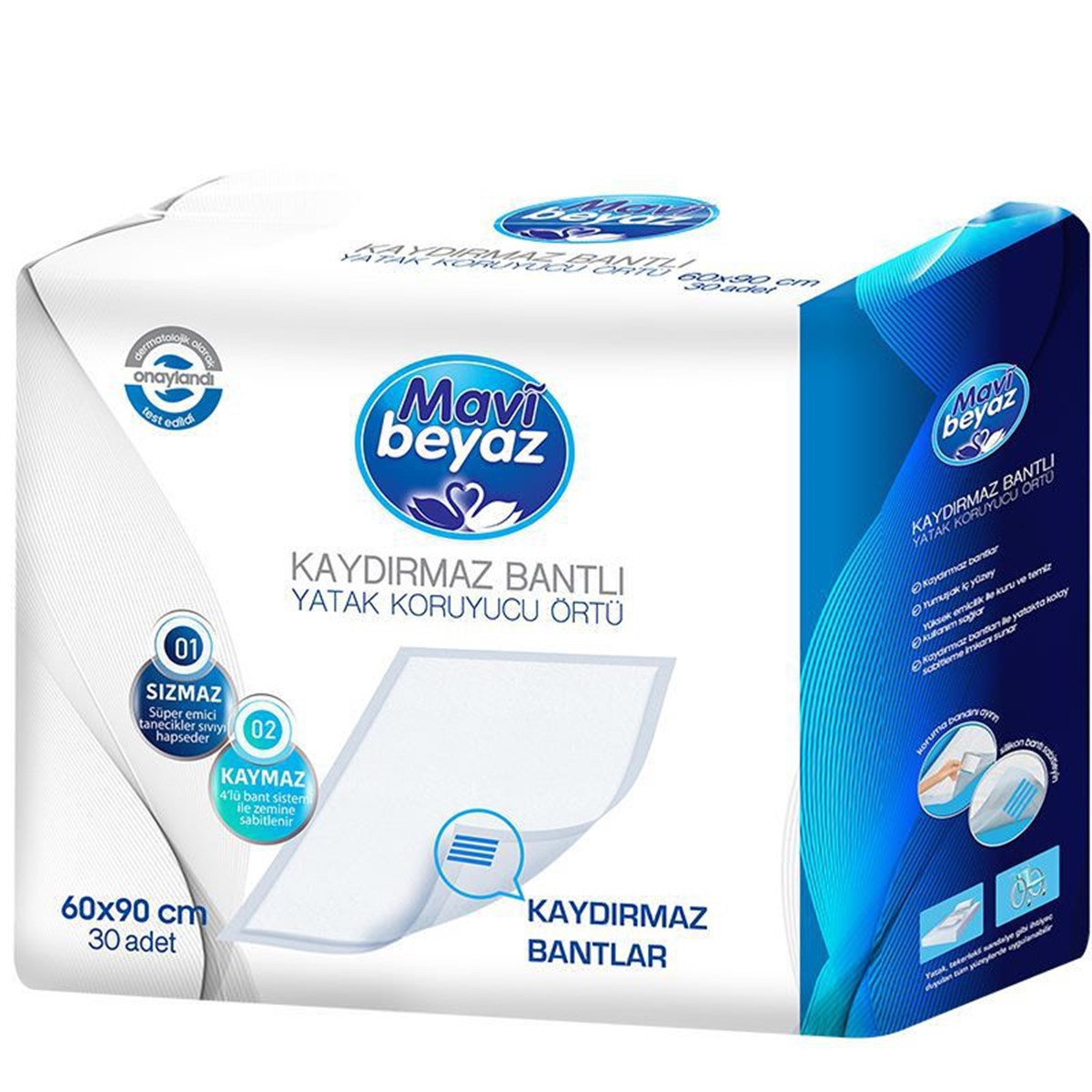 Mavi Beyaz Kaydırmaz Köpek Çiş Pedi  30 Adet 60 x 90 cm