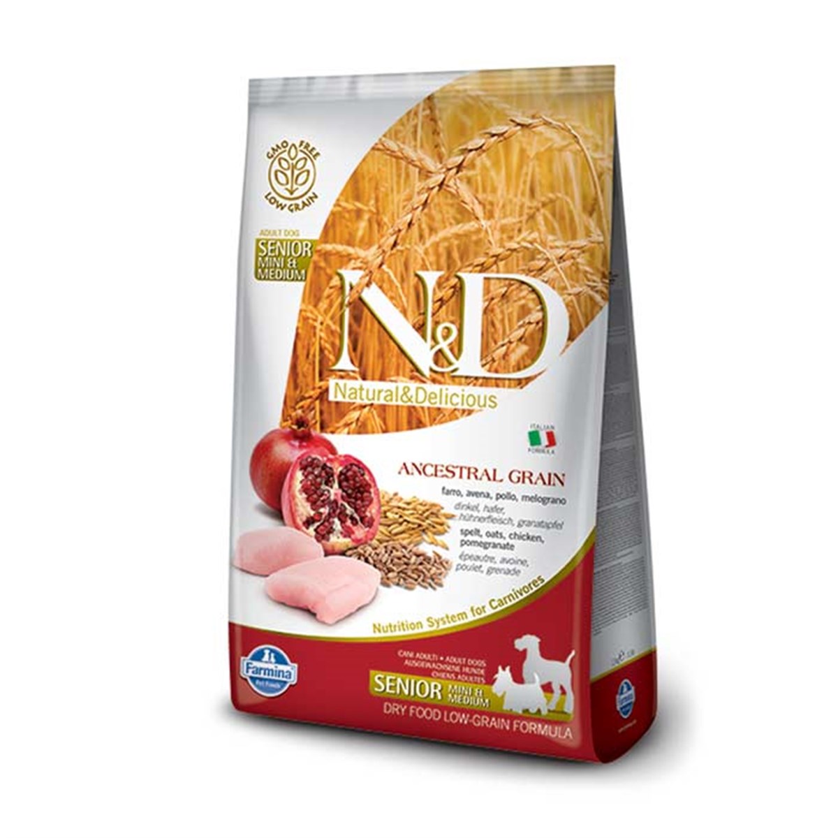 N & D Düşük Tahıllı Tavuklu Narlı Yaşlı Mini Medium Köpek Maması 2,5Kg
