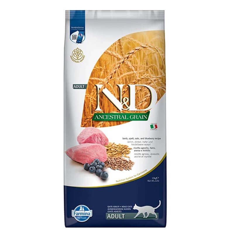 N&D Düşük Tahıllı Kuzu Etli ve Yaban Mersinli Kedi Maması 10 Kg