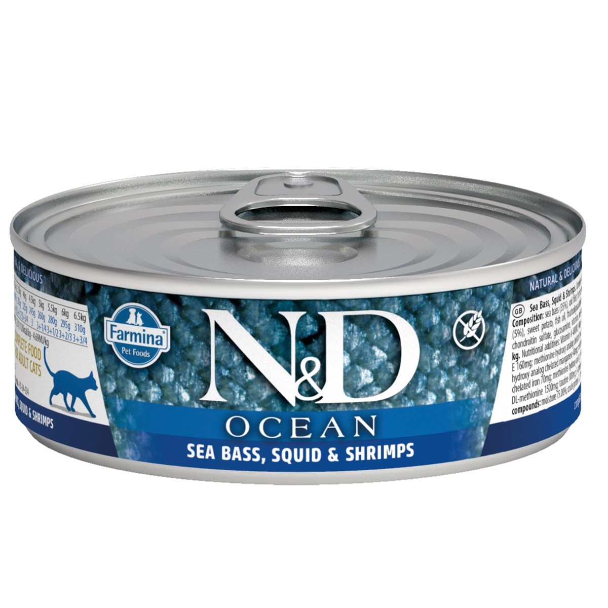 N&D Ocean Levrek ve Mürekkep Balıklı Karidesli Kedi Konservesi 80 Gr