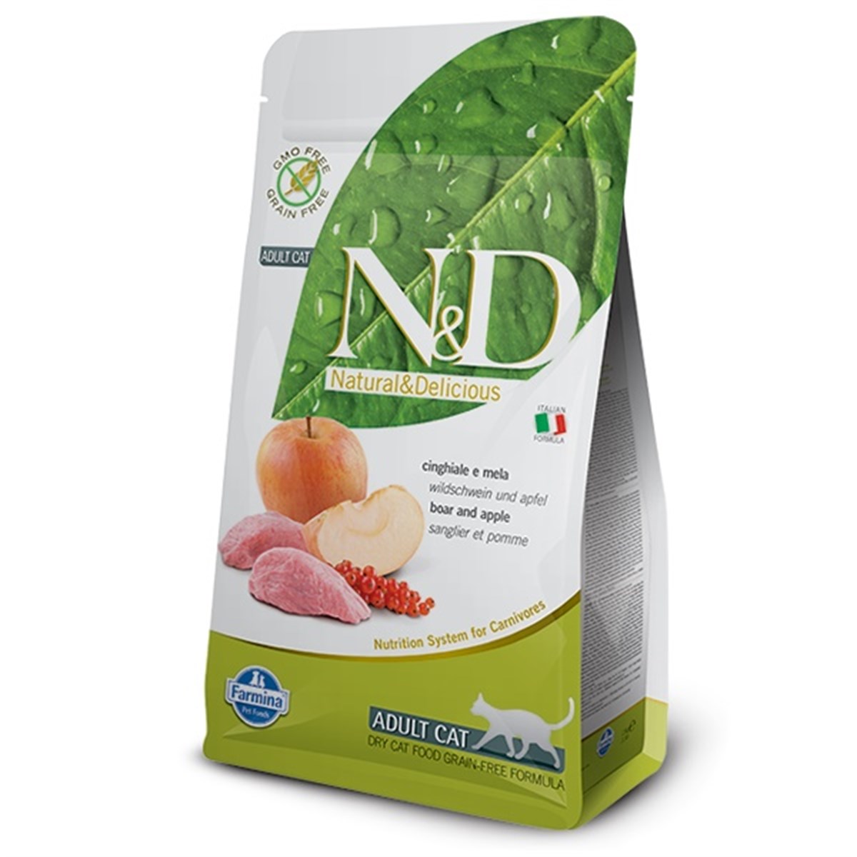 N&D Tahılsız Yaban Domuzu Etli ve Elmalı Yetişkin Kedi Maması 1,5 Kg