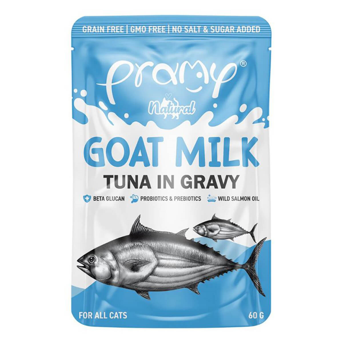 Pramy Pouch Sos İiçinde Keçi Sütlü Ton Balıklı Kedi Maması 60gr
