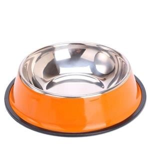 Renkli Baskılı Çelik Mama Kabı 16 CM Turuncu
