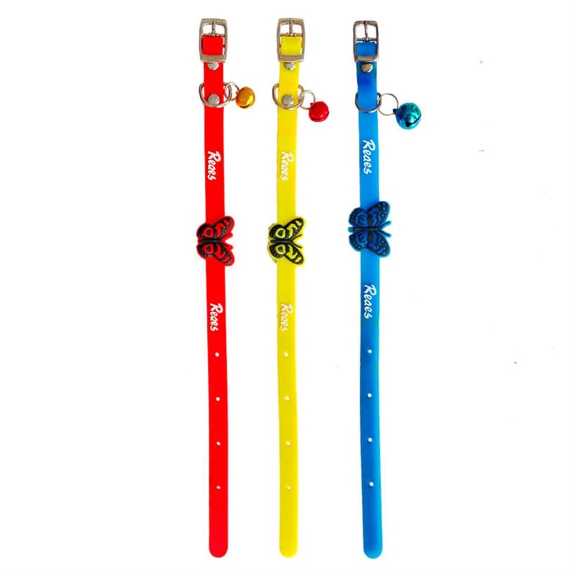 RoyalePets Kelebek Desenli Zilli Silikon Kedi Boyun Tasması 30cm Kırmızı