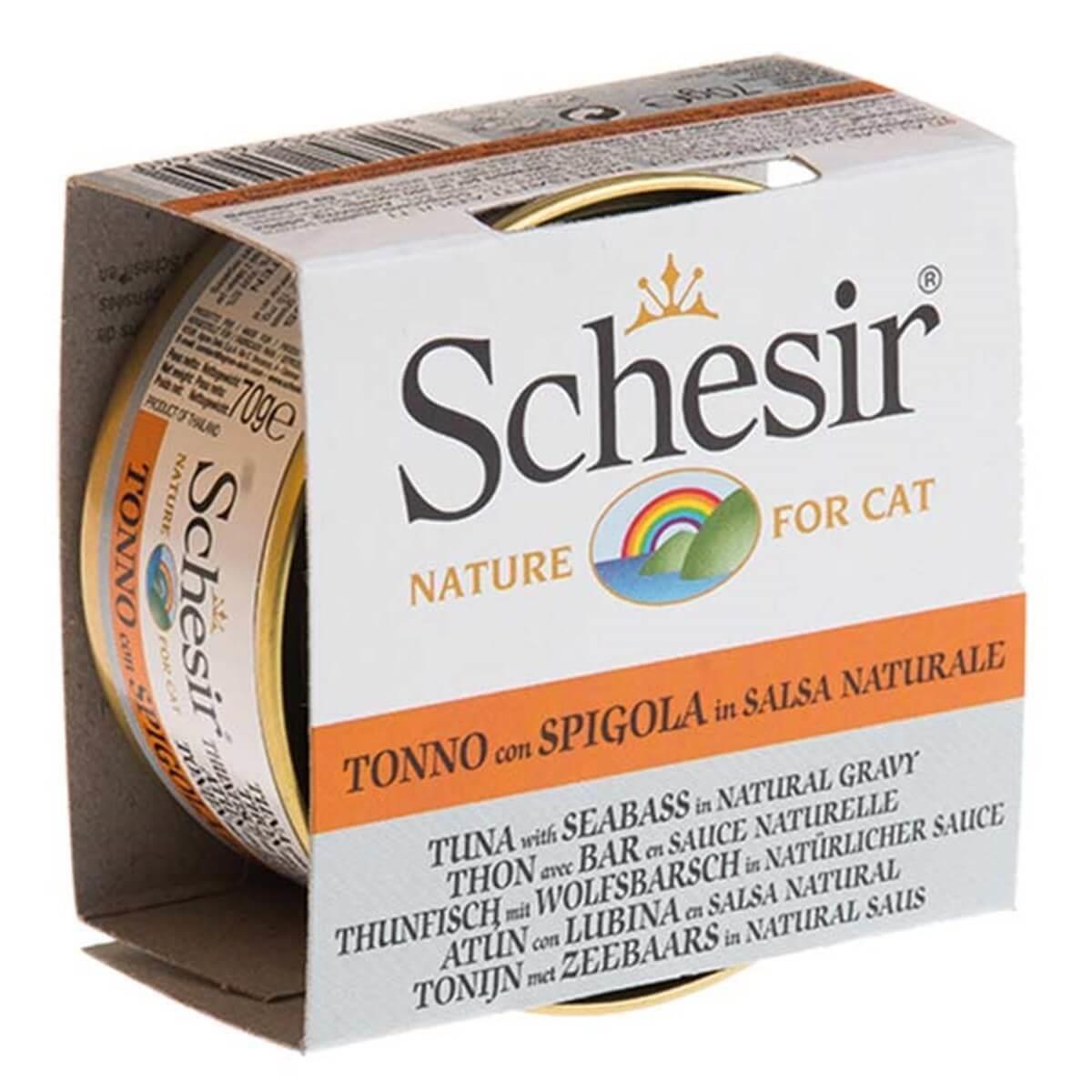 Schesir Broth Ton Balıklı ve Levrekli Et Suyunda Yetişkin Kedi Konservesi 70 Gr