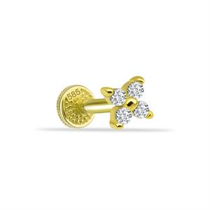 14 Ayar Altın 4 Taşlı Minimal Tragus Piercing - Dianora Piercing