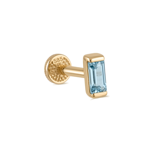 14 Ayar Altın Aqua Baget Taşlı Minimal Tragus Piercing - Dianora Piercing Jewelry