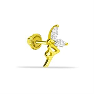 14 Ayar Altın Baget Taşlı Daire Minimal Helix Kıkırdak Piercing - Dianora Piercing