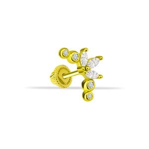 14 Ayar Altın Baget Taşlı Daire Minimal Helix Kıkırdak Piercing - Dianora Piercing