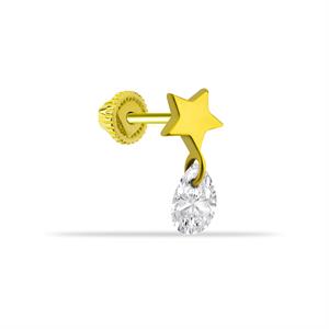 14 Ayar Altın Damla Taş Sallantılı Helix Kıkırdak Piercing - Dianora Piercing