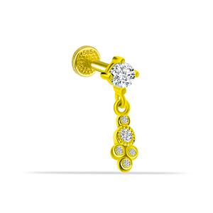 14 Ayar Altın Damla Taş Sallantılı Minimal Tragus Piercing - Dianora Piercing