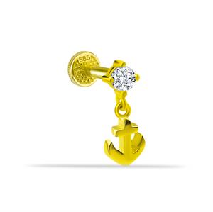 14 Ayar Altın Damla Taş Sallantılı Minimal Tragus Piercing - Dianora Piercing
