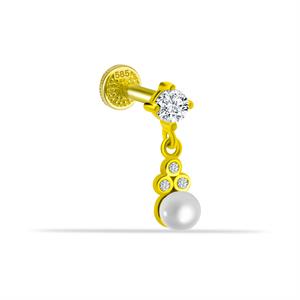 14 Ayar Altın Damla Taş Sallantılı Minimal Tragus Piercing - Dianora Piercing