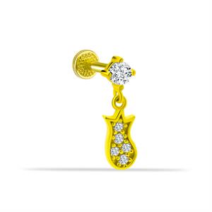 14 Ayar Altın Damla Taş Sallantılı Minimal Tragus Piercing - Dianora Piercing