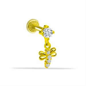 14 Ayar Altın Damla Taş Sallantılı Minimal Tragus Piercing - Dianora Piercing