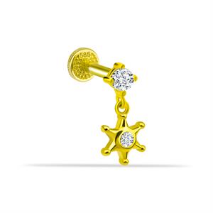 14 Ayar Altın Damla Taş Sallantılı Minimal Tragus Piercing - Dianora Piercing