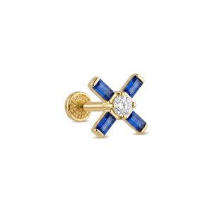 14 Ayar Altın Lacivert Baget Taşlı Minimal Tragus Piercing - Dianora Piercing Jewelry
