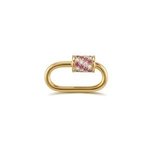 14 Ayar Altın Pembe Taşlı Charm Kilidi Carabiner - Dianora Piercing Jewelry