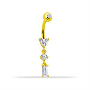 14 Ayar Altın Sallantılı Üç Taşlı Göbek Piercing - Dianora Piercing