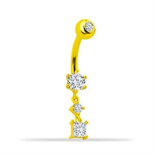 14 Ayar Altın Sallantılı Üç Taşlı Göbek Piercing - Dianora Piercing