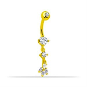 14 Ayar Altın Sallantılı Üç Taşlı Göbek Piercing - Dianora Piercing