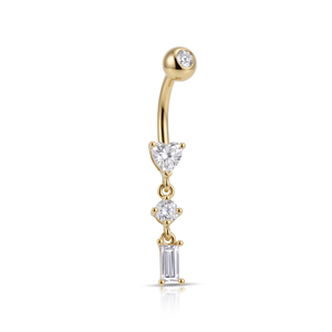 14 Ayar Altın Sallantılı Üç Taşlı Göbek Piercing - Dianora Piercing Jewelry