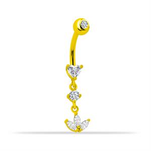 14 Ayar Altın Sallantılı Üç Taşlı Göbek Piercing - Dianora Piercing