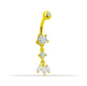 14 Ayar Altın Sallantılı Üç Taşlı Göbek Piercing - Dianora Piercing