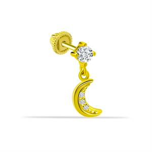 14 Ayar Altın Taşlı Ay Sallantılı Helix/Kıkırdak Piercing - Dianora Piercing
