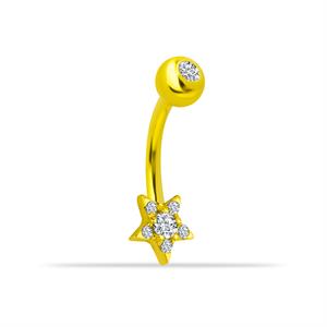 14 Ayar Altın Taşlı Ayıcık Motifli Sallantılı Göbek Piercing - Dianora Piercing