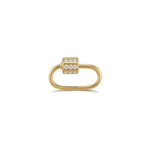 14 Ayar Altın Taşlı İnce Charm Kilidi Carabiner - Dianora Piercing Jewelry