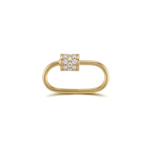 14 Ayar Altın Taşlı İnce Charm Kilidi Carabiner - Dianora Piercing Jewelry