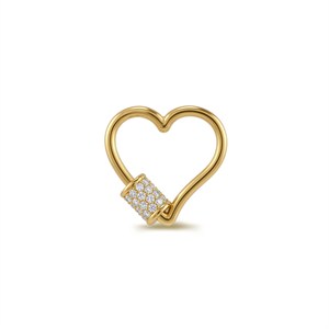 14 Ayar Altın Taşlı Kalp Charm Kilidi Carabiner - Dianora Piercing Jewelry