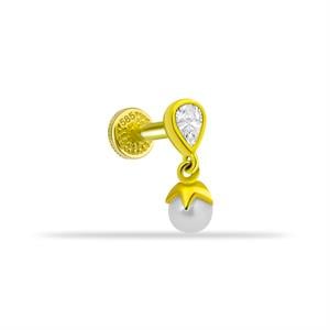 14 Ayar Altın Taşlı Kalpli Yıldız Sallantılı Minimal Tragus Piercing - Dianora Piercing