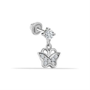 14 Ayar Altın Taşlı Kelebek Sallantılı Helix/Kıkırdak Piercing - Dianora Piercing