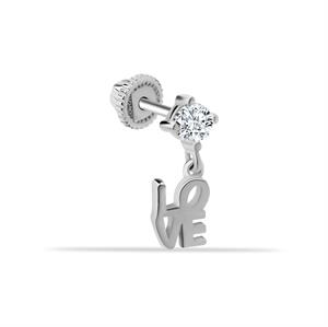 14 Ayar Altın Taşlı Love Sallantılı Helix/Kıkırdak Piercing - Dianora Piercing