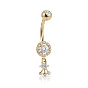 14 Ayar Altın Taşlı Sallantılı Göbek Piercing - Dianora Piercing Jewelry