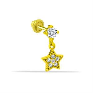 14 Ayar Altın Taşlı Yıldız Sallantılı Helix/Kıkırdak Piercing - Dianora Piercing
