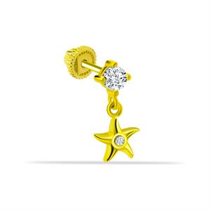 14 Ayar Altın Taşlı Yıldız Sallantılı Helix/Kıkırdak Piercing - Dianora Piercing