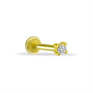 14 Ayar Altın Tektaş Motifli Minimal Tragus Piercing - Dianora Piercing