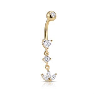14 Ayar Altın Üçlü Sallantılı Taşlı Lotus Göbek Piercing - Dianora Piercing Jewelry