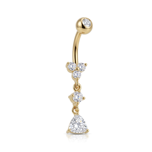 14 Ayar Altın Üçlü Sallantılı Üçgen Taşlı Göbek Piercing - Dianora Piercing Jewelry