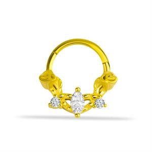 14 Ayar Altın V Alttan Taşlı Minimal Halka Piercing - Dianora Piercing