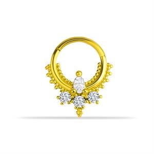 14 Ayar Altın V Alttan Taşlı Minimal Halka Piercing - Dianora Piercing