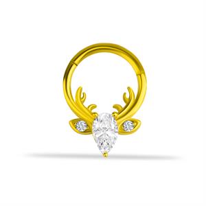 14 Ayar Altın V Alttan Taşlı Minimal Halka Piercing - Dianora Piercing