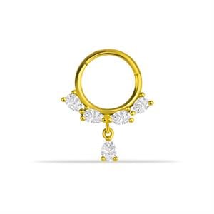14 Ayar Altın V Alttan Taşlı Minimal Halka Piercing - Dianora Piercing