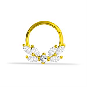 14 Ayar Altın V Alttan Taşlı Minimal Halka Piercing - Dianora Piercing