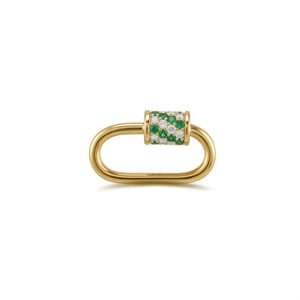 14 Ayar Altın Yeşil Taşlı Charm Kilidi Carabiner - Dianora Piercing Jewelry